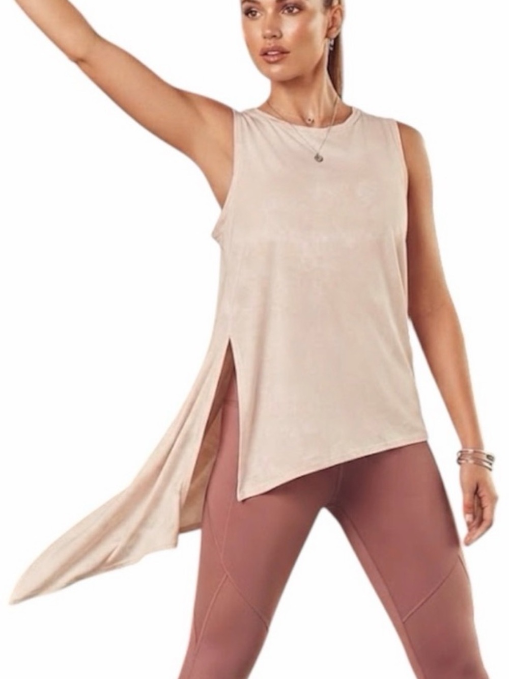 FABLETICS Athleisure Martha Side Tie Knot Tank Top Tunic Blush Pink Size M